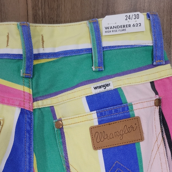 Wrangler Striped Wanderer High Rise Flare Jeans Colorful Pants Size 24/30 Retro - Picture 6 of 11